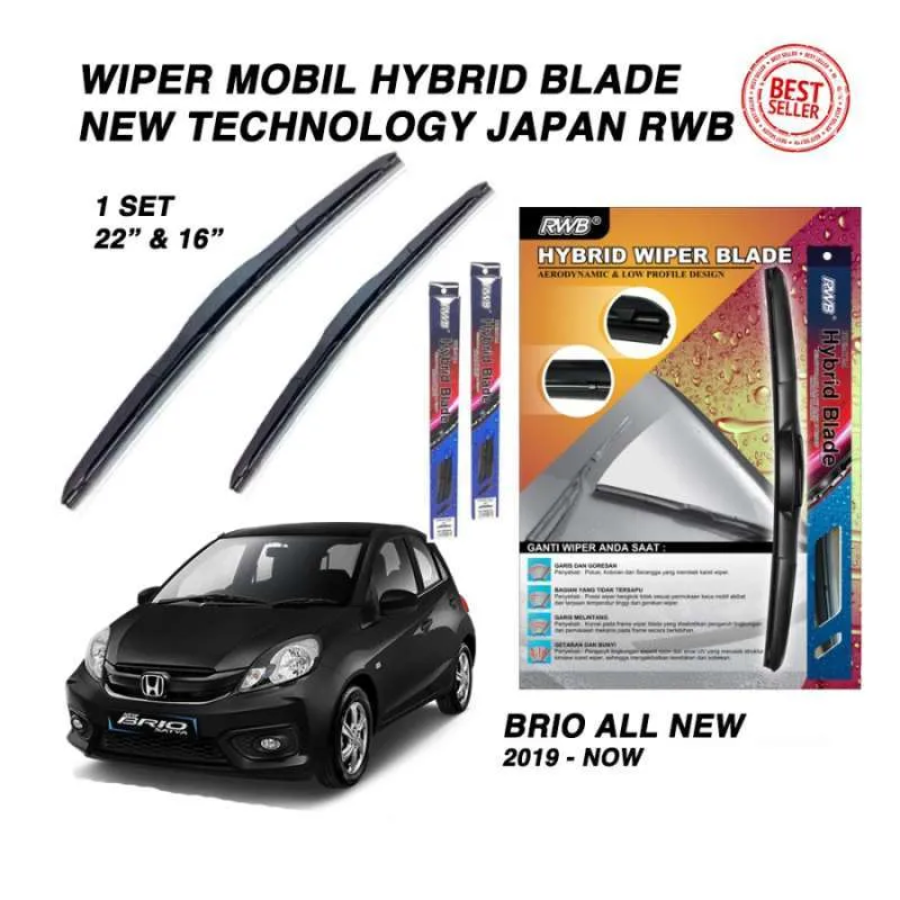 WIPER MOBIL BRIO LAMA/ ALL NEW BRIO / KARET WIPER FRAMELESS HYBRID BLADE SET