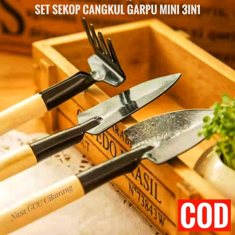 SET SEKOP CANGKUL GARPU MINI 3 IN 1 ALAT BERKEBUN MINI