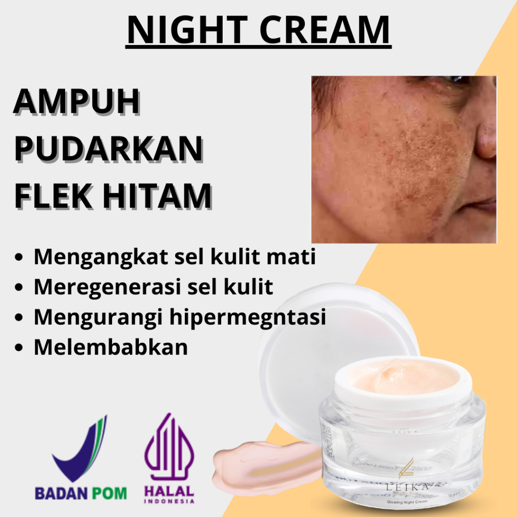 LEIKA SKINCARE Glowing Night Cream Penghilang Flek Hitam Membandel Krim Malam Flek Hitam dan Jerawat