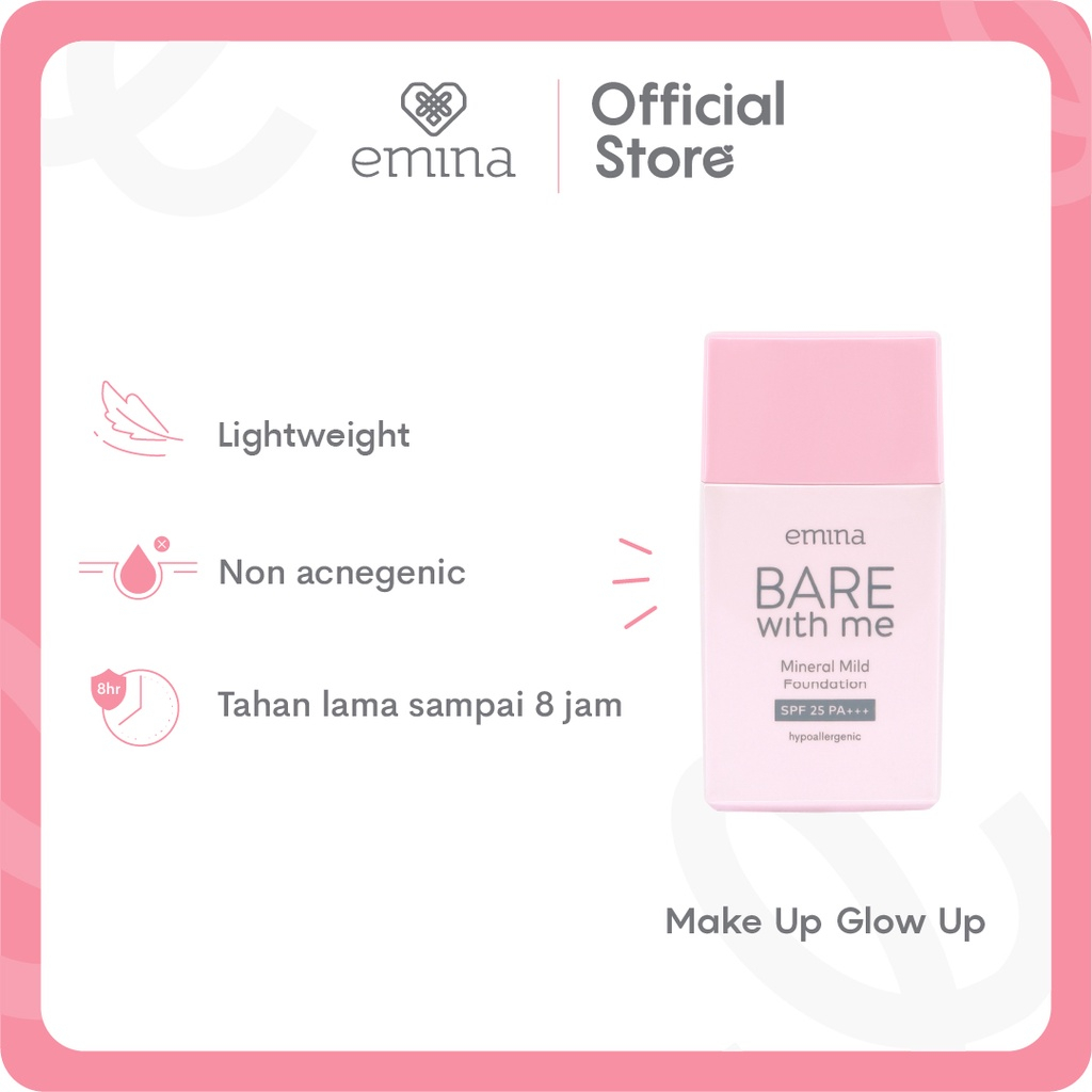 ✨ AKU MURAH ✨ Emina Bare with Me Mineral Mild Foundation 30 mL - Semi Matte Finish, Perlindungan terhadap Sinar UV