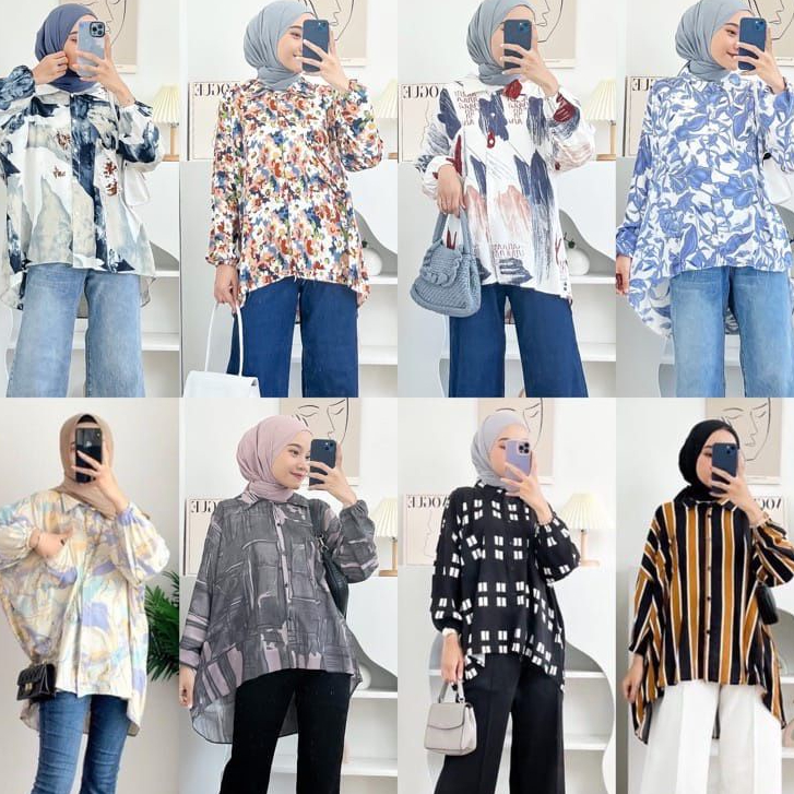 BISA COD KEMEJA RAYON MOTIF OVERSIZE WANITA