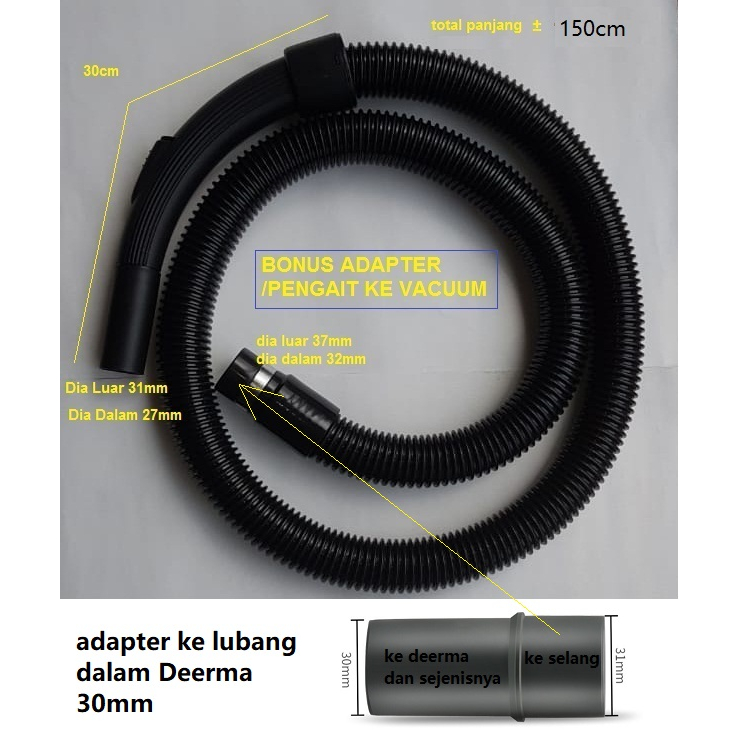 Selang Vacuum Cleaner Universal untuk jenis HANDHELD diameter lubang +- 30mm