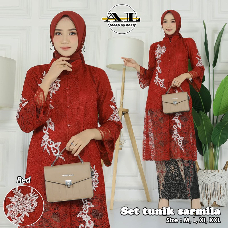 Permata Olshop / Setelan Kebaya Tunik Sarmila / Baju Kurung Kancing Brukat Modern / Kebaya Brukat Tanpa Gliter / Baju Tunik Kebaya Pesta / Kebaya Busui Tunik