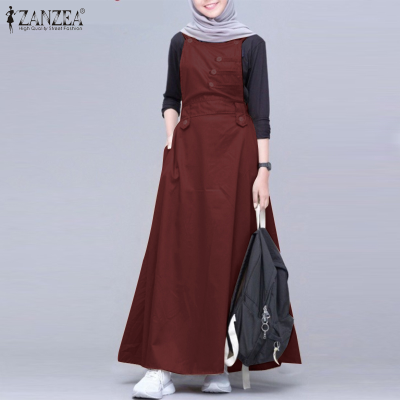 ZANZEA Women Muslim Daily Casual Sleeveless Solid Loose O-Neck A-line Dress