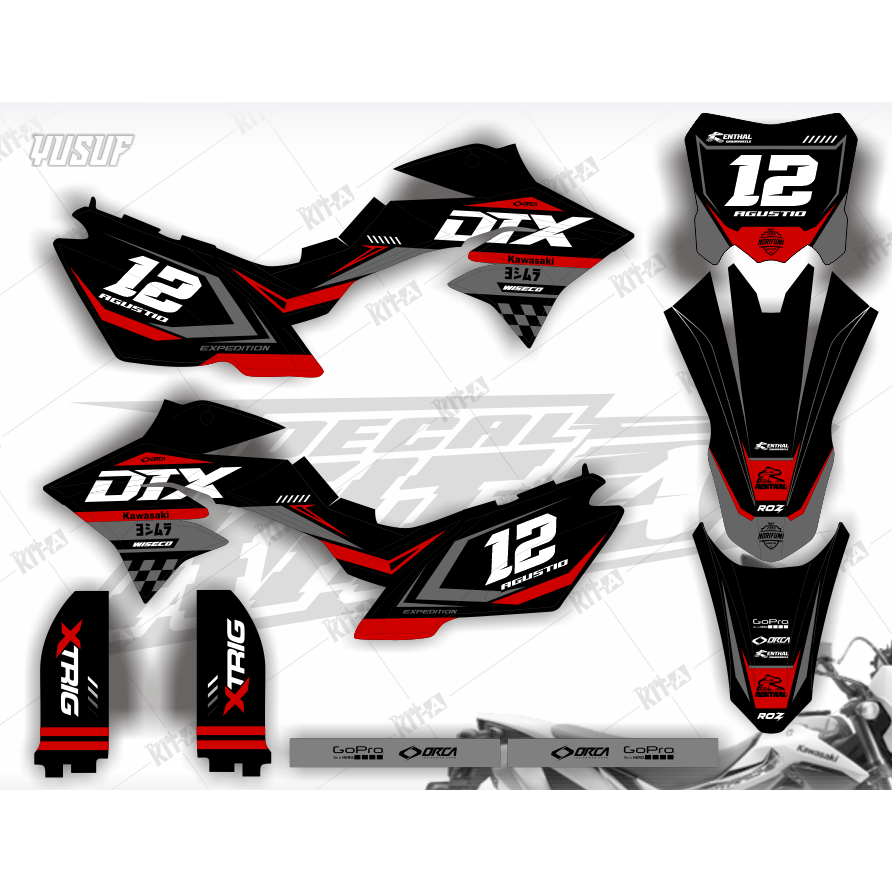 Decal Sticker D-tracker motif racing simple hitam lis abu merah