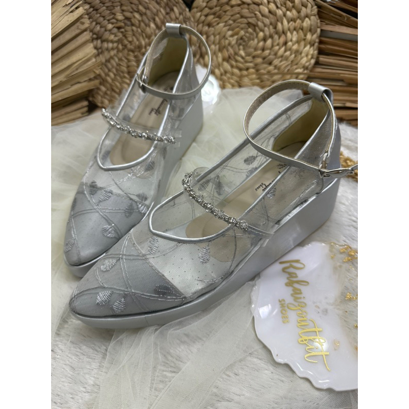 sepatu pesta wedges wanita silver 5cm
