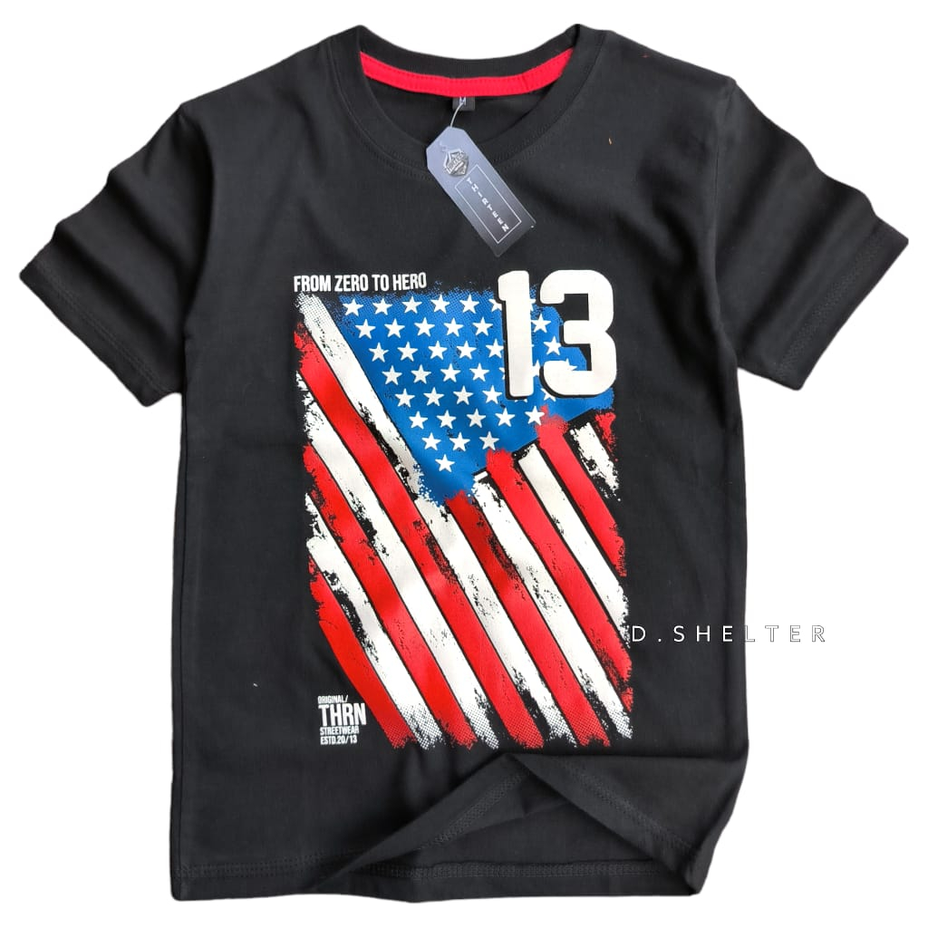 KAOS DISTRO ANAK THIRTEEN HITAM AMERICA / D.SHELTER