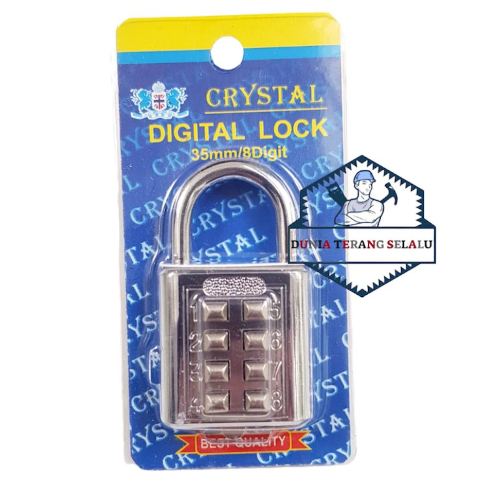 Gembok Besi Nomer 8 Digit CRYSTAL - Gembok Digital - Kunci Gantung Nomor Kombinasi Tekan Kode - Kunci Gt 8 Angka - Number Padlock CRISTAL