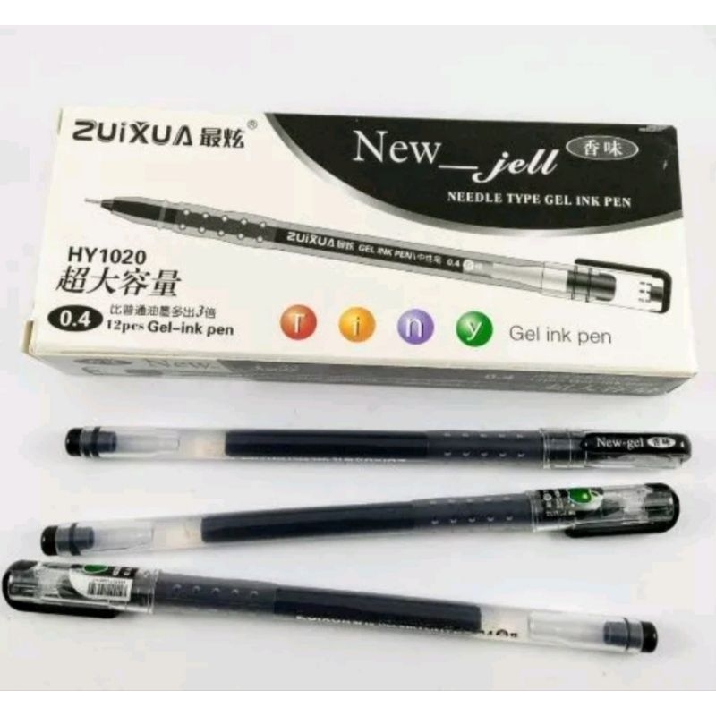 

12 PCS PULPEN BOLPEN BALLPOINT NEW GEL HITAM ZUIXUA HY-1020