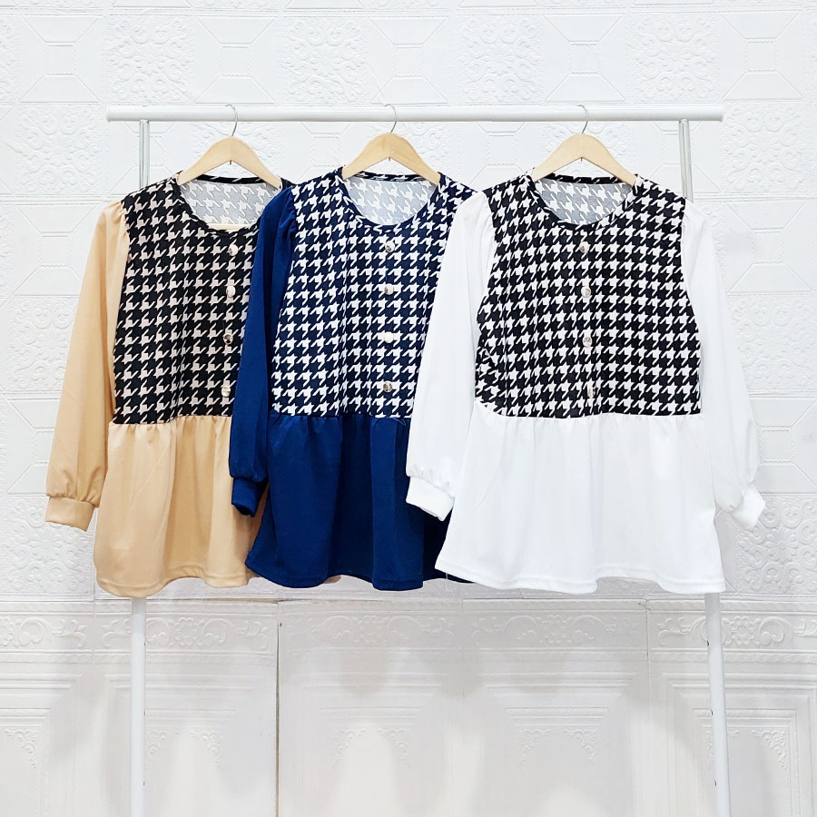 BLOUSE BAJU HOUNDSTOOTH ATASAN WANITA GL FASHION