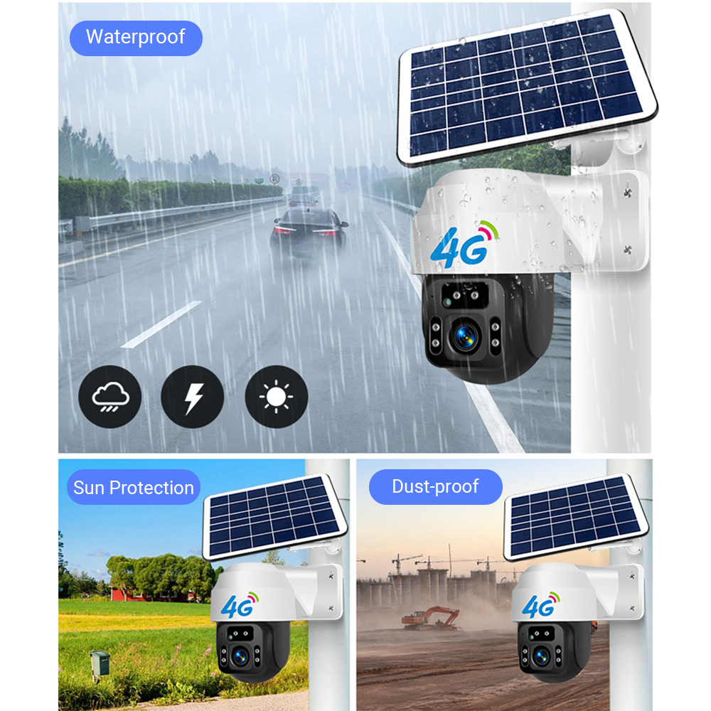 Hamrol 3MP 4G SIM Card Outdoor Solar Panel Battery PTZ Camera PIR Detection Audio Wireless Home CCTV Camera Connect to Cellphone iCam365 APP