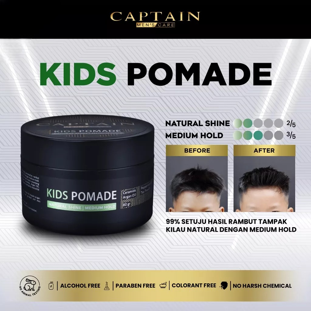 CAPTAIN Kids Pomade Natural Tea Oil - Minyak Wax Styling Pengkilap Penambah Volume Rambut Anak