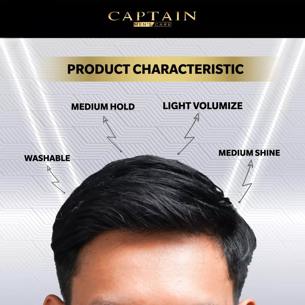 CAPTAIN Black Pomade Anti Hair Loss - Minyak Wax Styling Penghitam Penumbuh Pengkilap Rambut Pomade