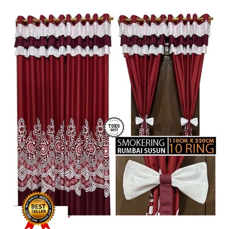 Couple Gorden Motif Abi Candra / Korden Smokering 12 Lubang Pintu Jendela Terlaris / Tirai Rumbai Susun 10 / Korden Serut Jendela Termurah Bisa Cod