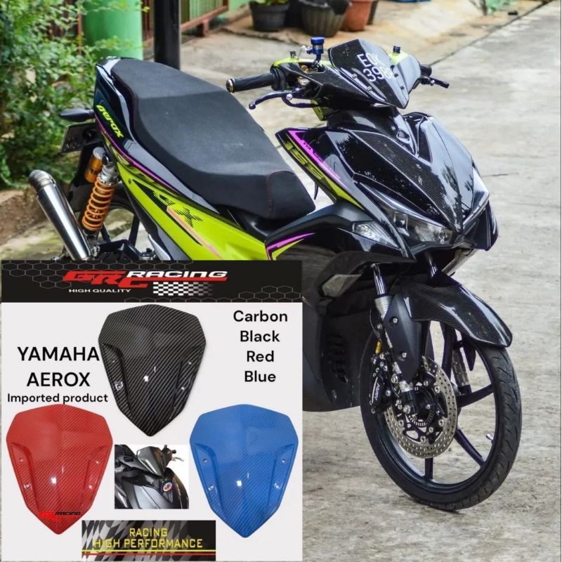 Visor batok kepala yamaha aerox 155 variasi bahan akrilik motif karbon carbon celup wtp free perekat lem 3m doubel tape