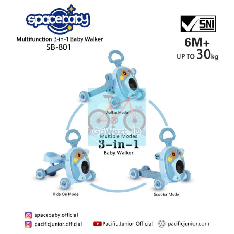 Activity Push Walker SPACEBABY SB 801 Multifunction 3 in 1 Alat Bantu Jalan Bayi Space Baby | High Quality