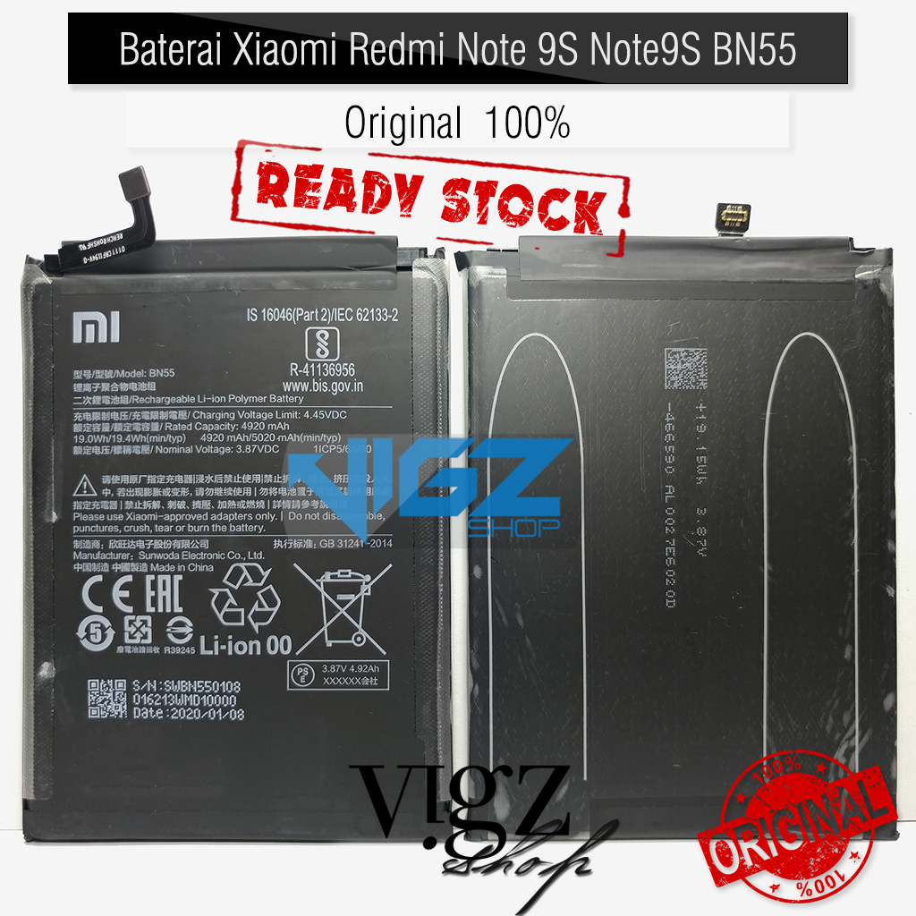 Baterai Xiaomi Redmi Note 9S Note9S BN55 Original 100%