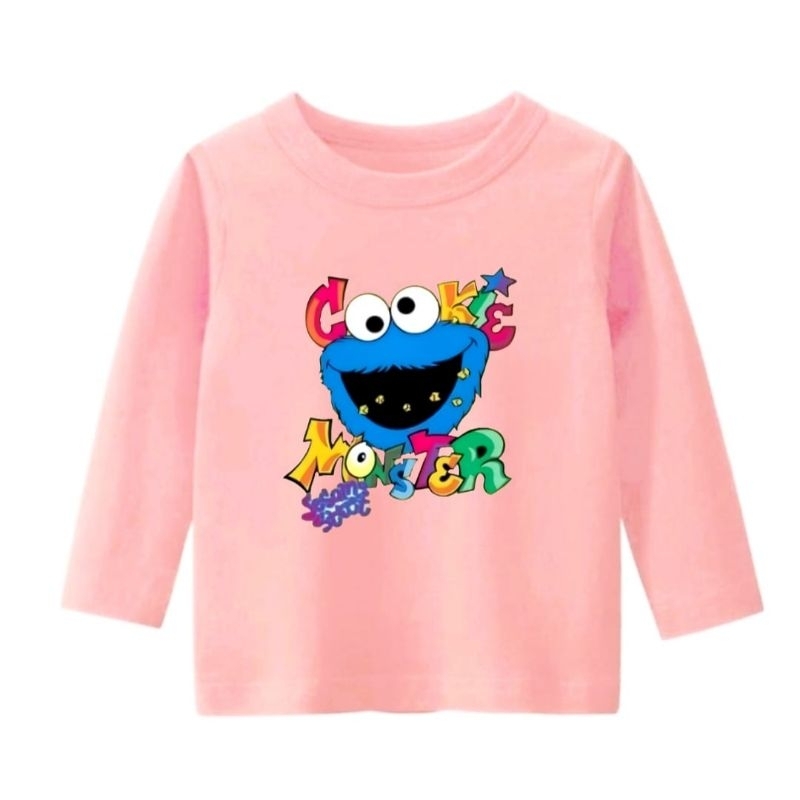 Baju Kaos Anak Lengan Panjang usia 1-12 Tahun cookie Monster