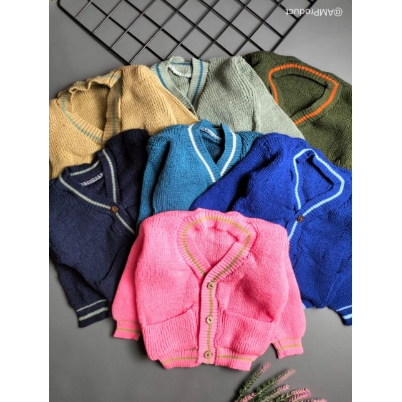 sweater rajut bayi saku 3-12 bulan