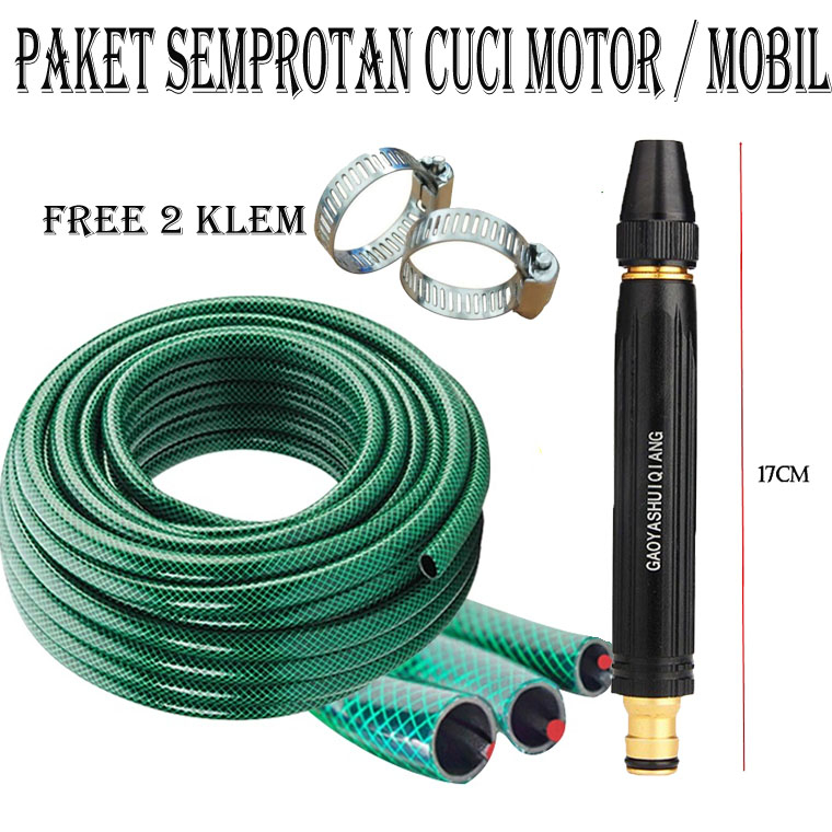 Paket Semprotan Cuci Motor / Mobil - Selang Air Paket + Kepala Semprotan Free 2 Pcs Klem Selang