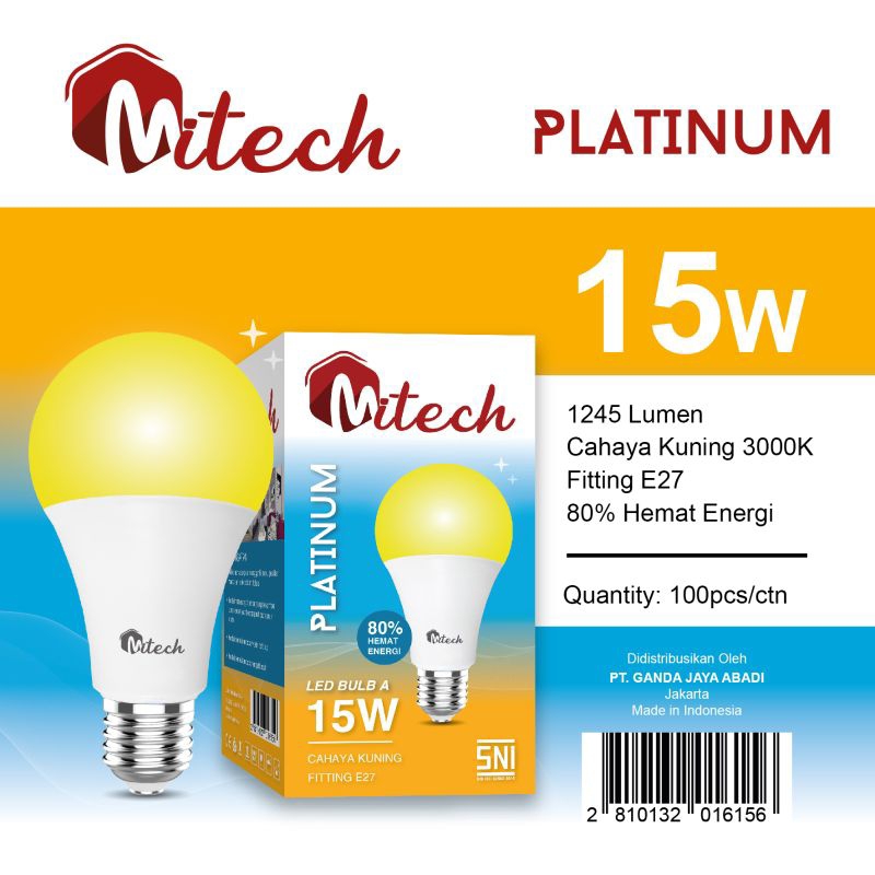 MITECH PLATINUM LAMPU LED A BULB 15W 15 WATT SNI BERGARANSI 1 TAHUN