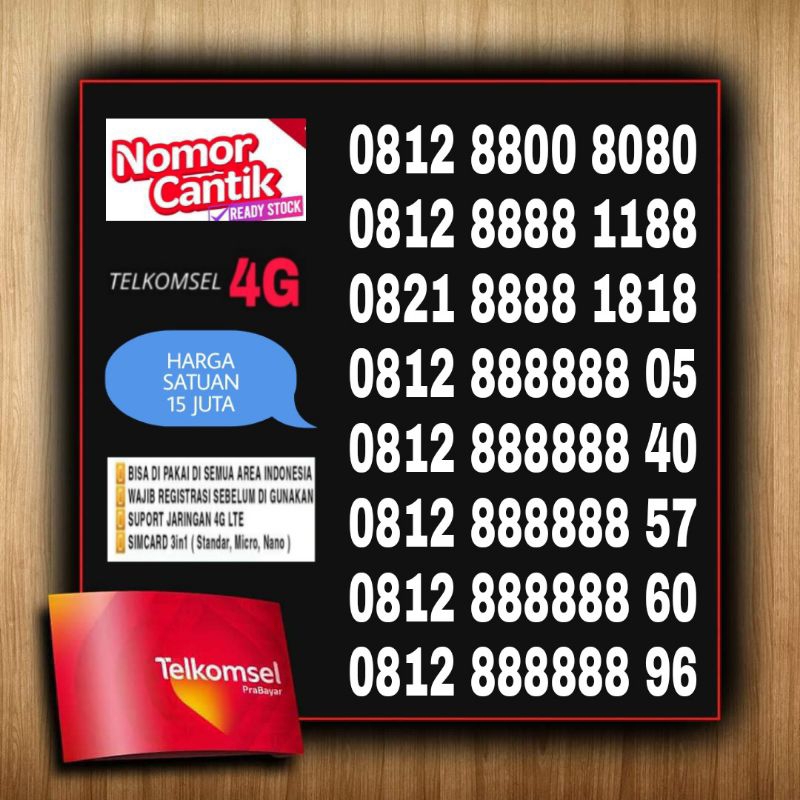 nomor cantik simpati BOS 4g Telkomsel super 0812 888888 05 &amp; BOS