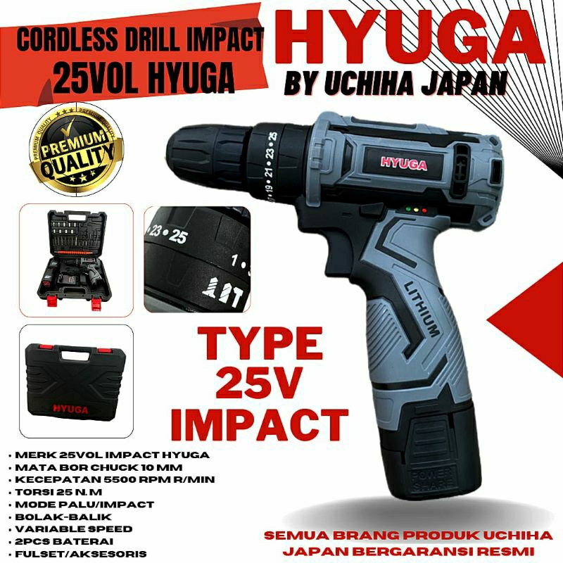 mesin bor set mata tanpa kabel 20v bor baterai cordless drill UCHIHA 20vol besi obeng elektrik japan