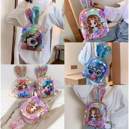 Tas Ransel Anak LED Sequin Usap Berubah Warna / Tas Manik Anak Tas Usap Sekolah