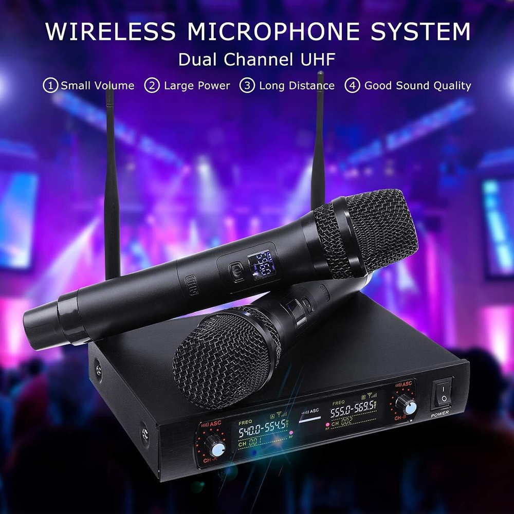 Microphone Karaoke Dual Channel Handheld Wireless UHF Mic