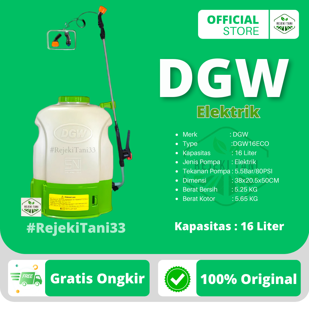 Sprayer DGW Tangki Cas Elektrik 16L Alat Semprot Hama Pertanian Perkebunan Tengki dgw 16 Liter SNI A