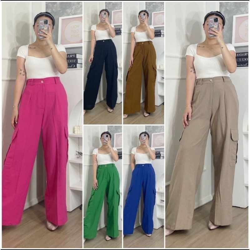 2187 quinn cullotes pants / celana cargo wanita kulot linen / celana panjang fanta warna warni