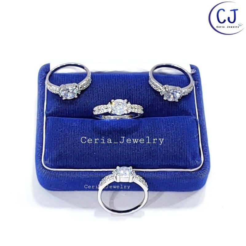 Cincin Perak Asli Silver Wanita 925 Lapis Emas Putih Model Desi Variasi Permata 4Baris Model Diamond - Perhiasan Perak Asli