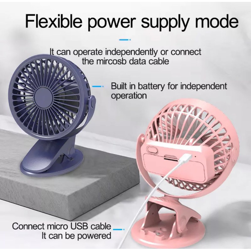 Kipas Angin Jepit Mini Fan Portable Meja / Tangan / Clip Gantung 360 ° Rotasi