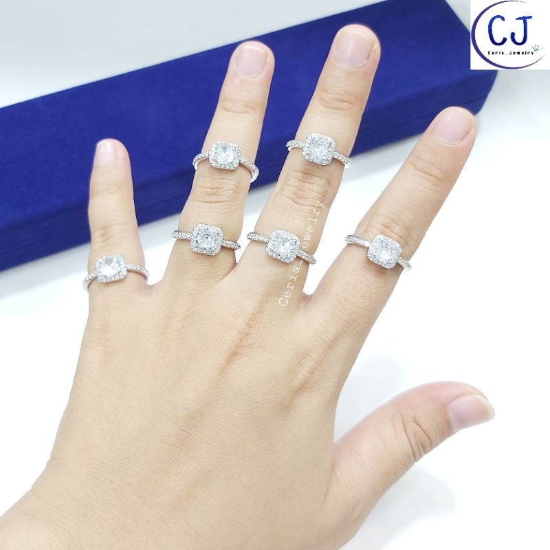 Cincin Perak Asli Silver 925 Lapis Emas Putih Model Permata 1 Kotak keliling - Perhiasan Perak Asli