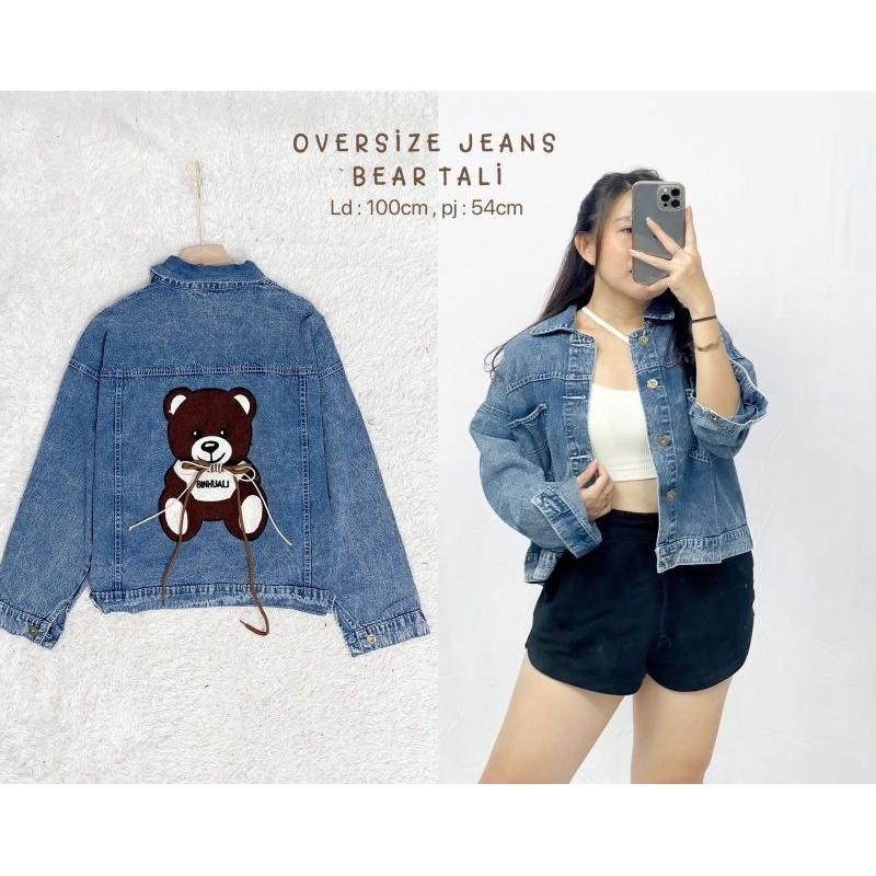 MDLV ~ Jaket Oversize Jeans Bear Salur Bear Tali What invisible