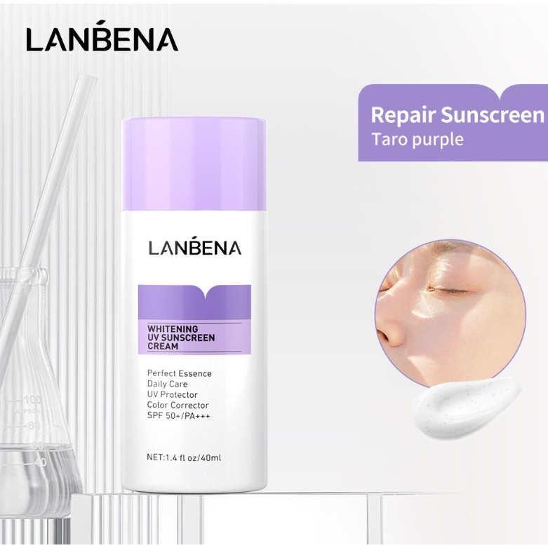 LANBENA Whitening UV Sunscreen Cream Purple SPF50+ - Sunblock Mencerahkan Body Sun Protection Perawatan Kulit(40 ml)