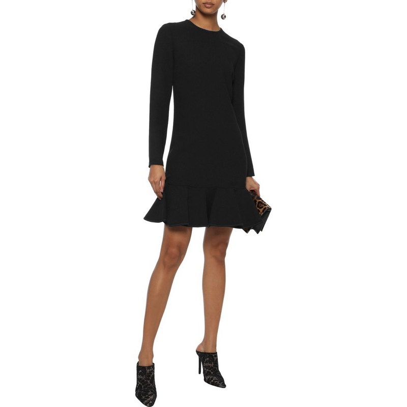 VICTORIA VICTORIA BECKHAM Flounce-hem Crepe Black Dress Size 4