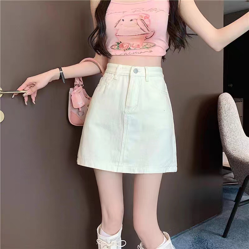 【wanita.id】rok jeans pendek korean style 3 4 highwaist rok mini skirt rok a line fashion wanita