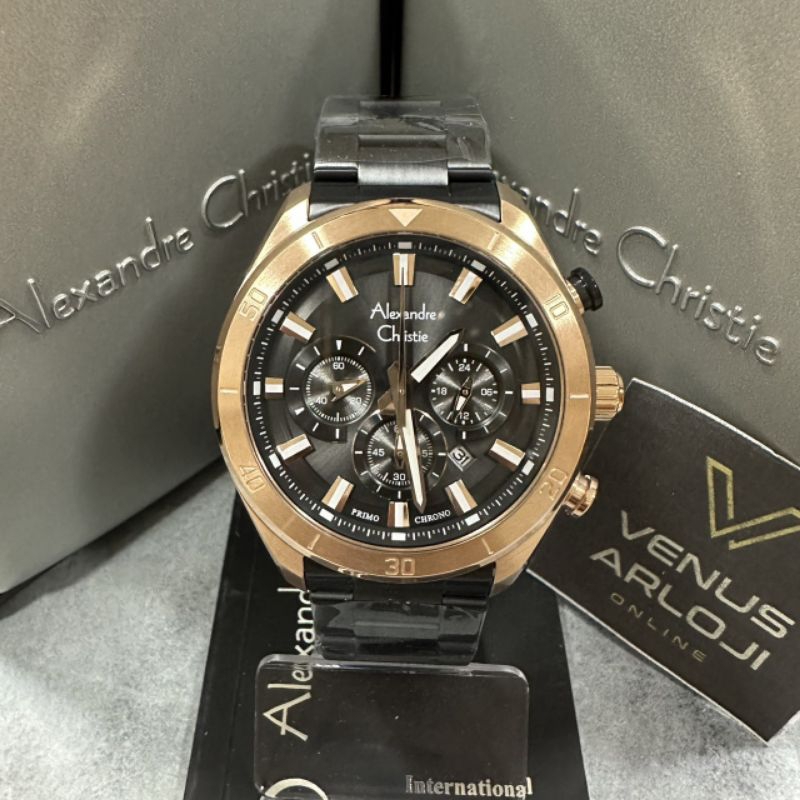 Jam Alexandre Christie AC 6672 MC BBR Pria Rantai Hitam Rosegold Bulat