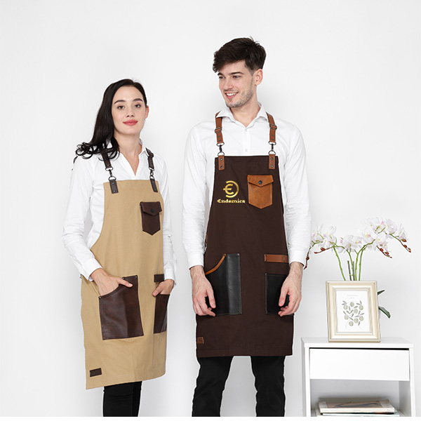 Full Apron Barista Celemek Cafe Apron Barbershop Celemek cukur rambut full cotton &amp; synthetic leather for barista/waiter etc Y strep