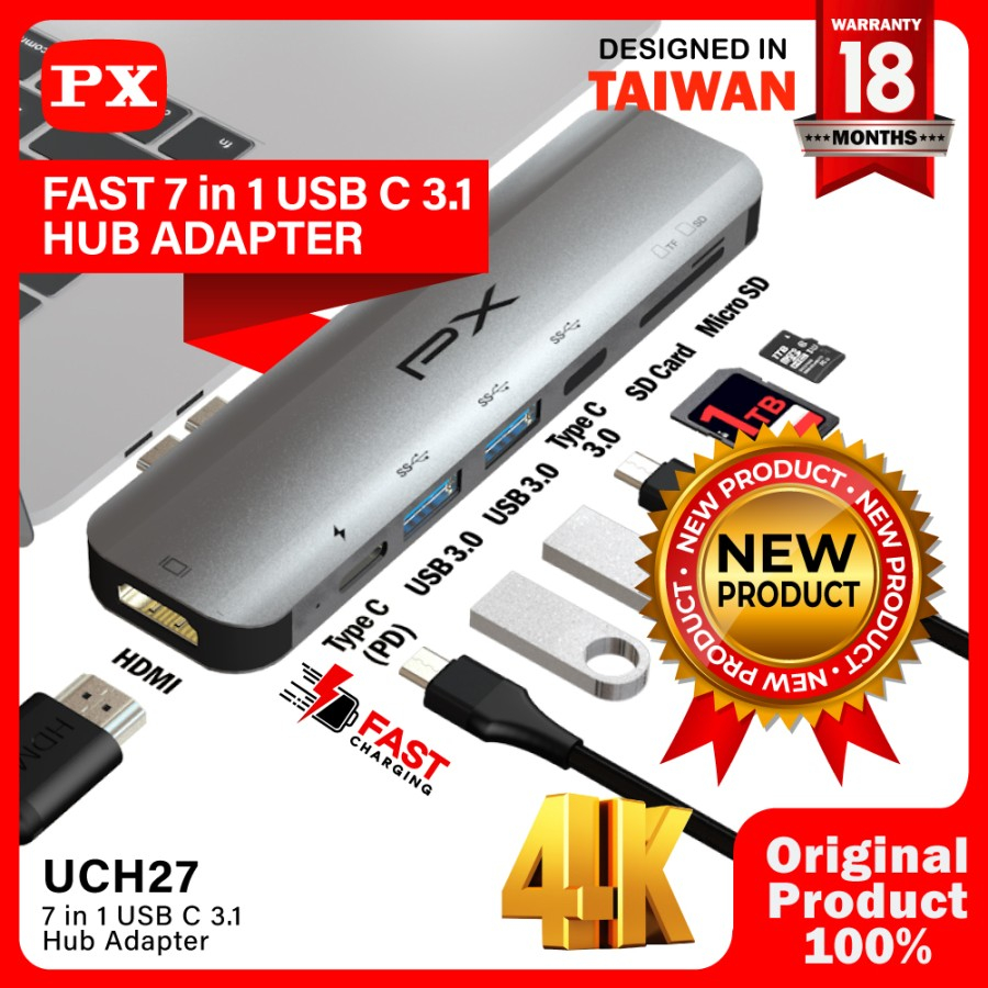 USB Hub Type C 3.1 Converter HDMI SD Micro SD Macbook 7 in 1 PX UCH27