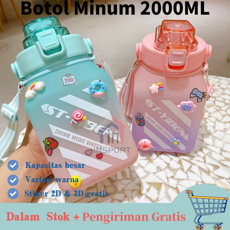 Botol Minum Viral Motivasi / Botol Pelangi Gradasi Botol Minum Gemoy Murah Botol Minum 2 Liter Free Stiker 2D &amp; 3D