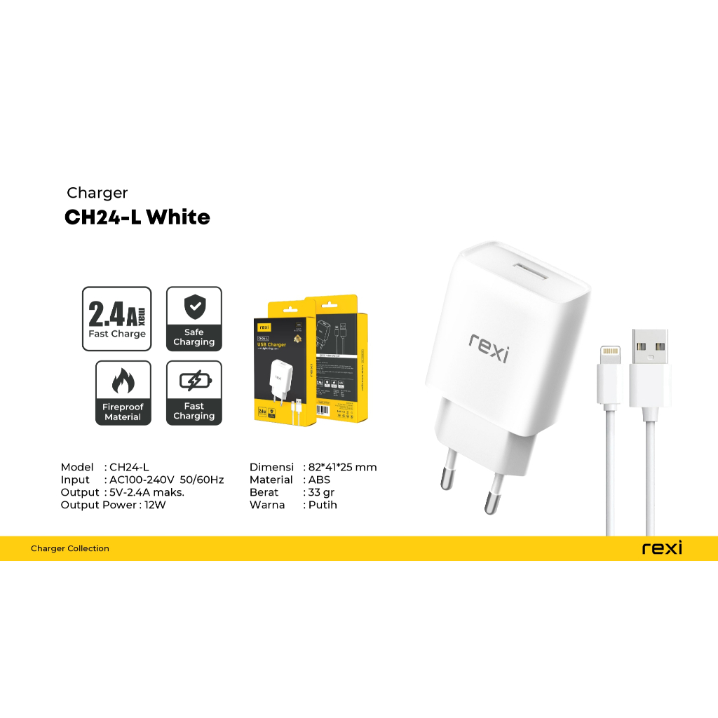 Charger Rexi Fast Charging 2,4A For Lightning CH24-L