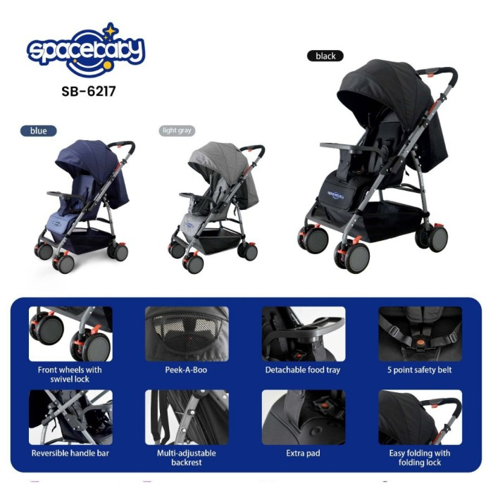 Stroller Spacebaby SB 6217 Reversible Bisa Hadap Ibu Kereta Bayi Space Baby SB6217