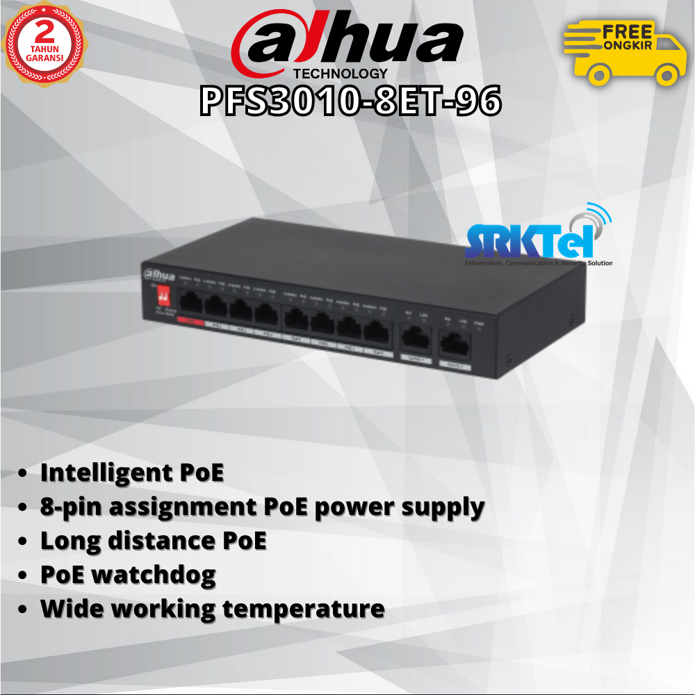Dahua PFS3010-8ET-96 Switch Hub PoE 8 Port + 2 Port LAN