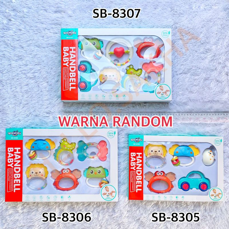 Mainan Kerincingan Krincingan dan Teether Kado Handbell Baby Sapce Baby BOX Premium SB8307 8306 8305