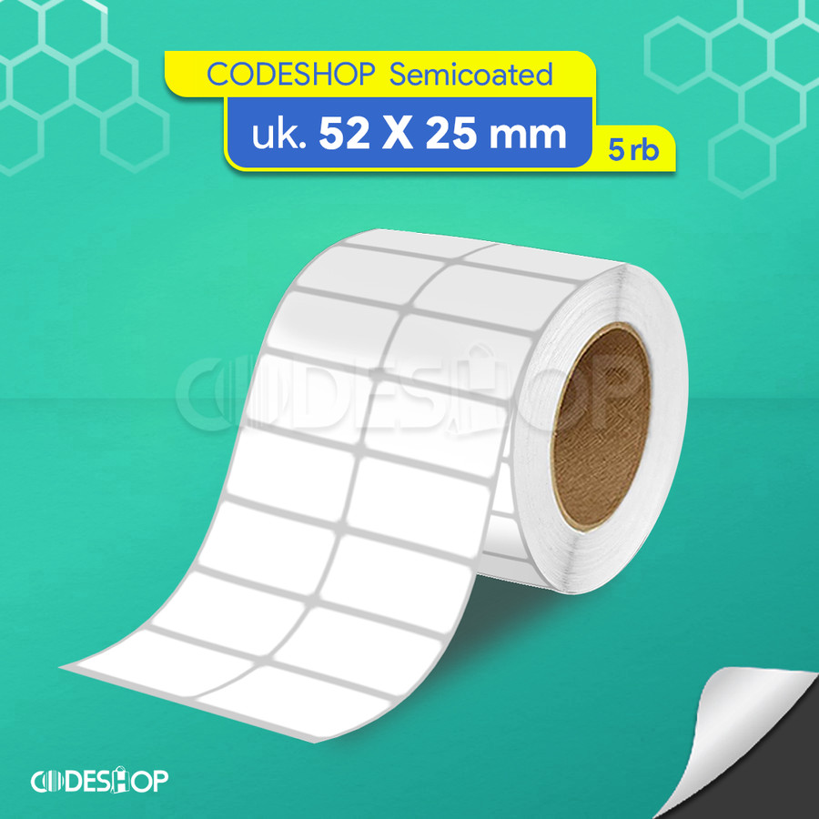 

Stiker Label Semicoated 52x25mm isi 5000 Pcs Core 3" Perforasi Gap