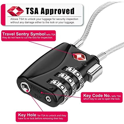 Gembok Koper Angka 3 Digit Suitcase Password TSA Lock - TSA-719 - Black