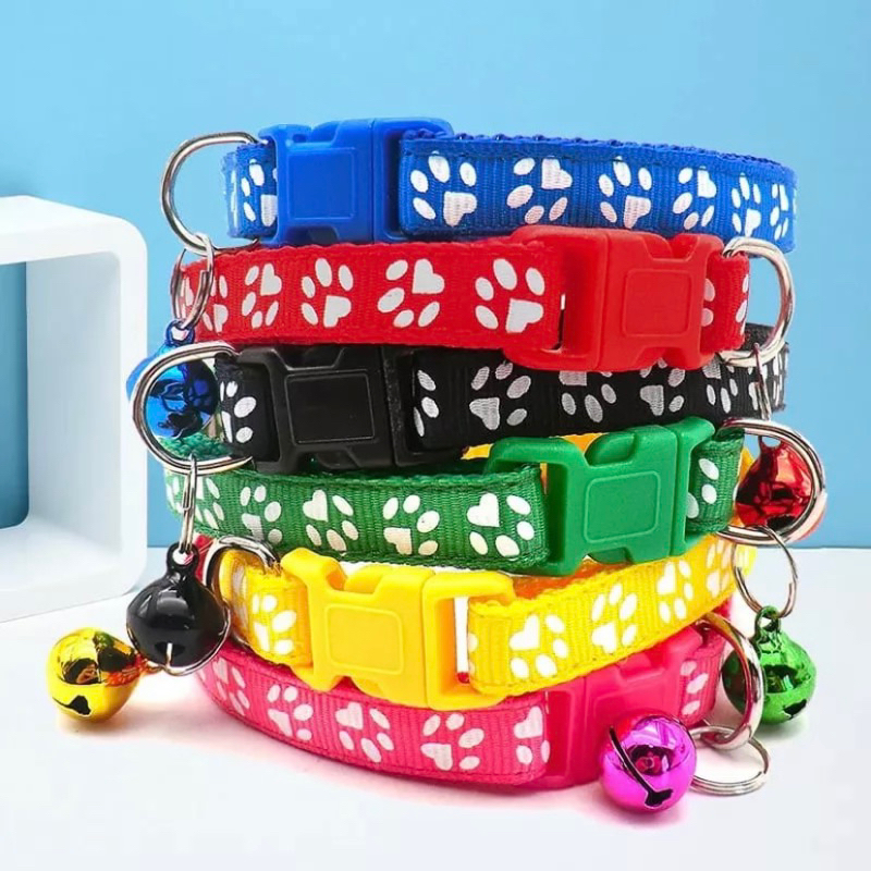 KALUNG KUCING Lonceng Hewan Peliharaan Tali Leher Anjing Kecil Lonceng Pet Collar Dog Kitten Adjustable Motif Tapak Kaki Murah Import