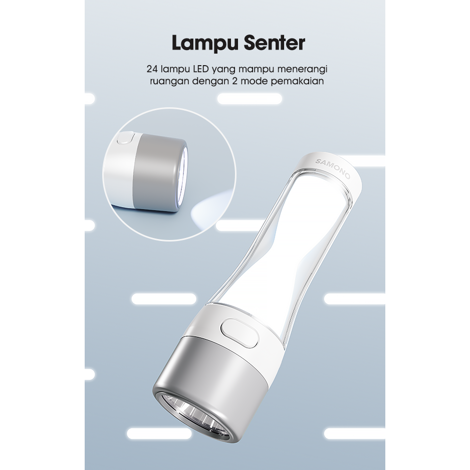 SAMONO SW-TRW04 Senter LED 2in1 Lampu Emergency Darurat Portable USB Rechargeable Long Battery Life 1200 mAh - Garansi Resmi 1 Tahun